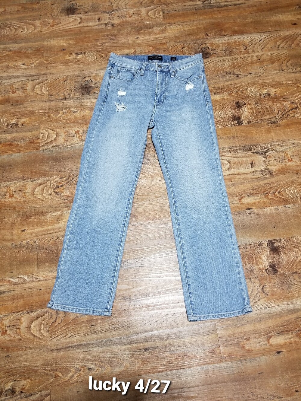 Lucky Brand Jean 4/27 Straight Leg Factory Distressed High Rise
